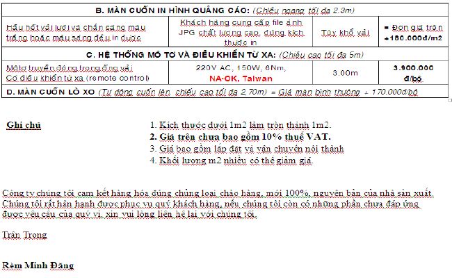 Báo giá mành cuốn galaxy